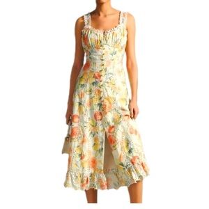 Anthropologie Floral Eyelet Midi Dress in Yellow and Orange